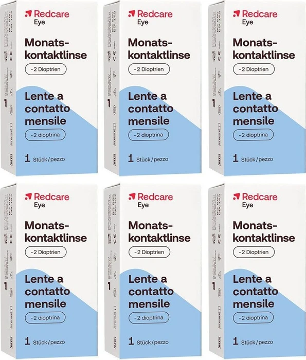 Redcare Monatskontaktlinse, -2.00 Dioptrien, 6 Stück