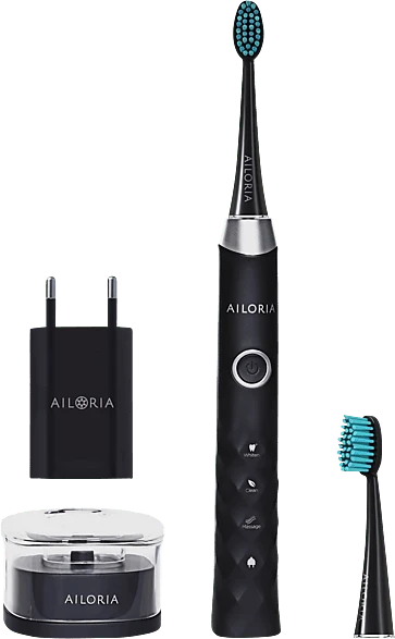 Ailoria Shine Bright schwarz + 2 Aufsteckbürsten + USB-Netzteil