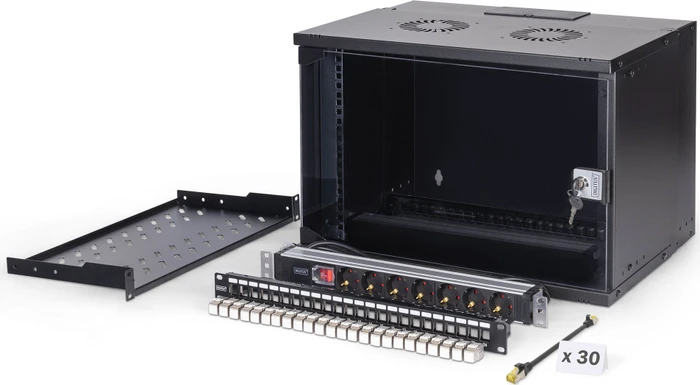 Digitus Professional SoHo Pro Line 19" Wandgehäuse SET 7HE, unmontiert, Sicherheitsglastür, IP20, RAL 9005, 400mm tief