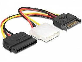 DeLOCK SATA-Stromadapter 15-Pin [SATA] auf 4-Pin [IDE] und 15-Pin [SATA], Y-Kabel (65235)