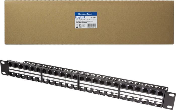 LogiLink Patchpanel für RJ-45 Keystone Module 19" , ungeschirmt, 48-Port, 1HE, 19", 1HE, schwarz