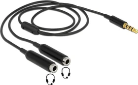 DeLOCK Audio Slippter 4-Pin Klinken Adapter, 3.5mm Stecker auf 2x 3.5mm Buchse, 25cm, schwarz (65575)
