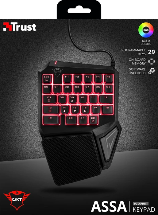 Trust Gaming GXT 888 Assa Single Handed Keyboard, schwarz, USB