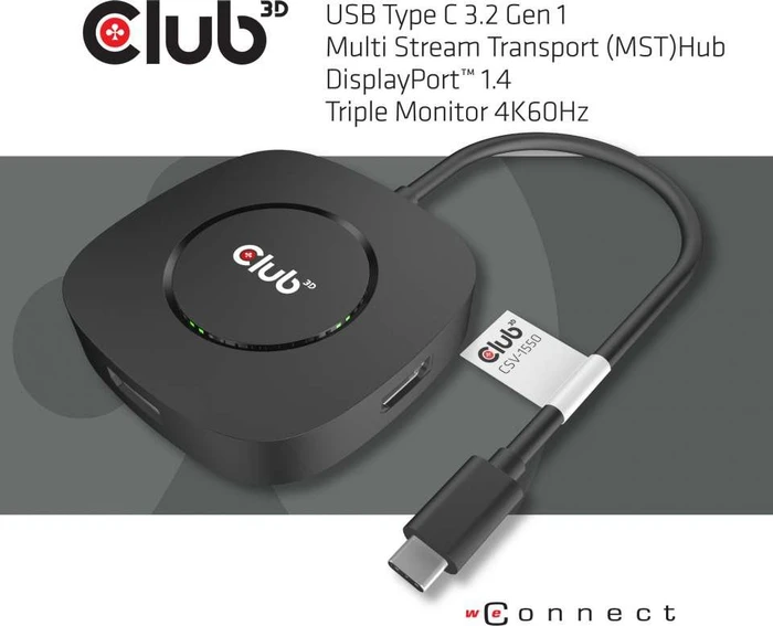 Club 3D Multi Stream Transport MST Hub, USB-C 3.0 auf 3x DisplayPort 1.4 Adapter