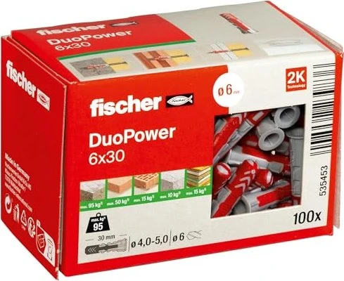 fischer DuoPower 6x30 Universaldübel, 6x30mm, 100 Stück
