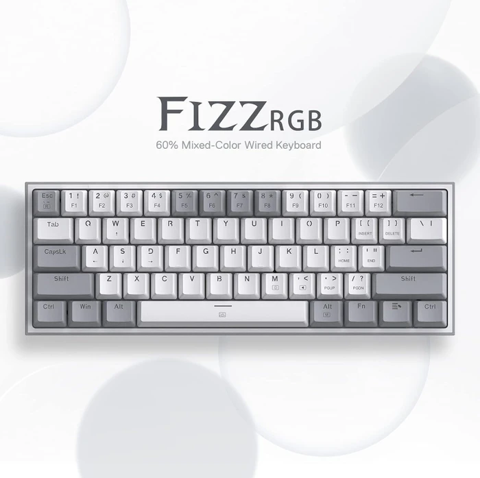 Redragon K617 Fizz, 60%, weiß/grau, LEDs RGB, hot-swap, Outemu Red, USB, US