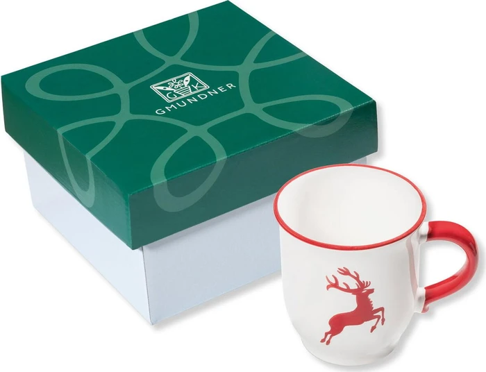 Gmundner Keramik Rubinroter Hirsch Schokotasse im Karton 300ml