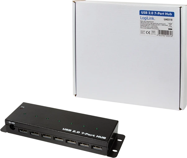 LogiLink Industrial Wallmount USB-Hub, 7x USB-A 2.0, USB-B 2.0 [Buchse]