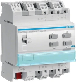 Hager KNX Rollladen-/Jalousieaktor 4-fach 230V, 4TE REG, Schaltaktor (TYA624C)