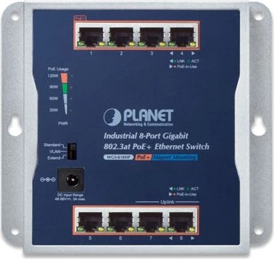 Planet WGS-800 Industrial Wallmount Gigabit Switch, 8x RJ-45, 120W PoE+