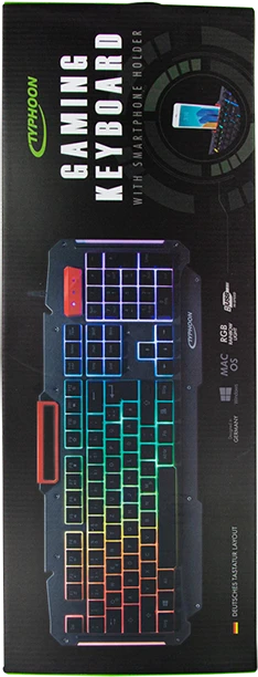 Typhoon Gaming-Tastatur mit Regenbogenfarben-Hintergrundbeleuchtung, USB, DE