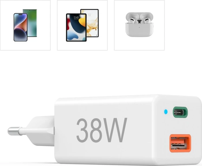 Hama Schnellladegerät 1x USB-C PD 1x USB-A QC Mini-Ladegerät 38W weiß