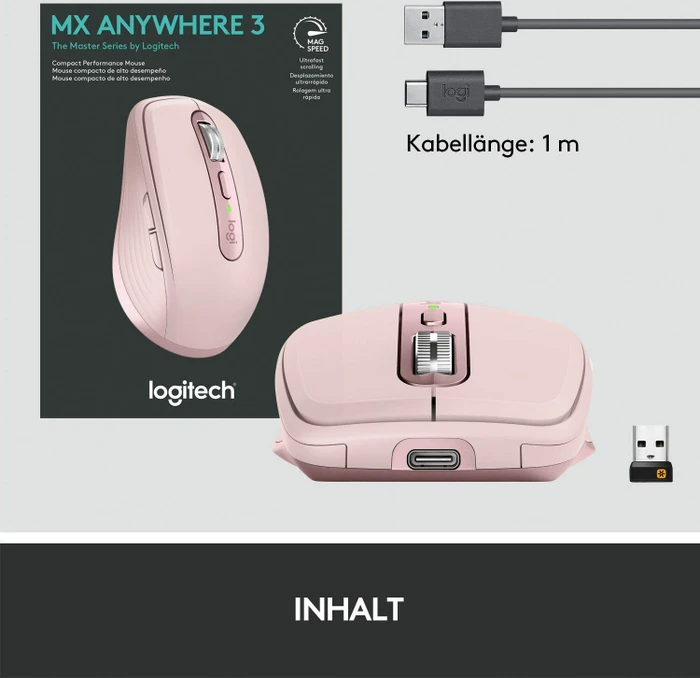 Logitech MX Anywhere 3 Rose, rosa, USB/Bluetooth