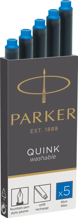 Parker Quink Großraum-Tintenpatrone washable blue, 5er-Pack