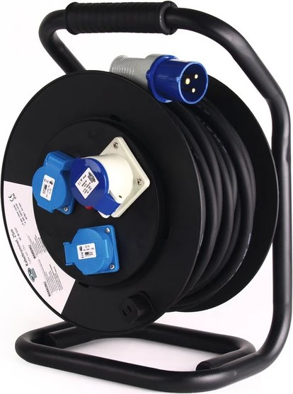 Carbest CEE-Kabeltrommel H07 RN-F, CEE 230V/16A auf 2x Schuko + 1x CEE 230V/16A, 25m, IP44, H07RN-F 3G2,5
