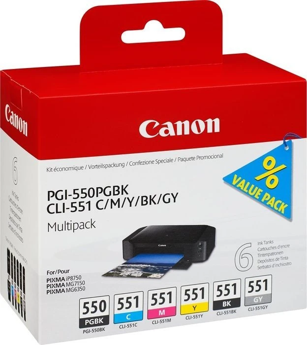 Canon Tinte PGI-550PGBK/CLI-551 Multipack schwarz/dreifarbig mit grau