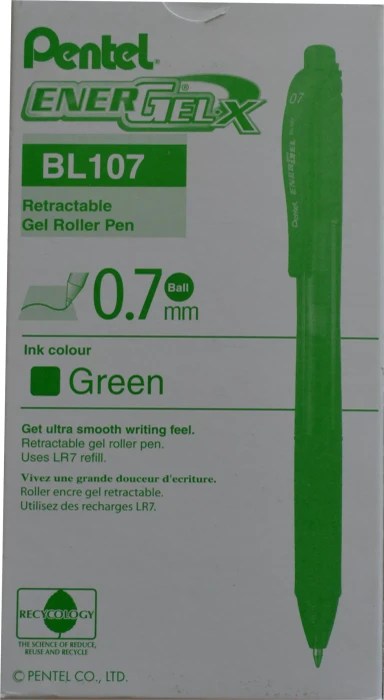 Pentel EnerGel X BL107 0.7mm/0.35mm Gelroller grün/transparent, 12er-Pack