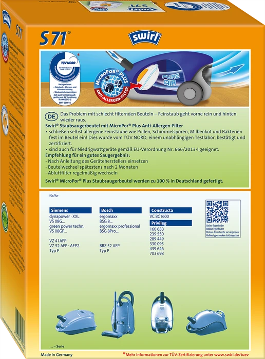 Swirl S71 MicroPor Plus für Siemens und Bosch, 4 Stück