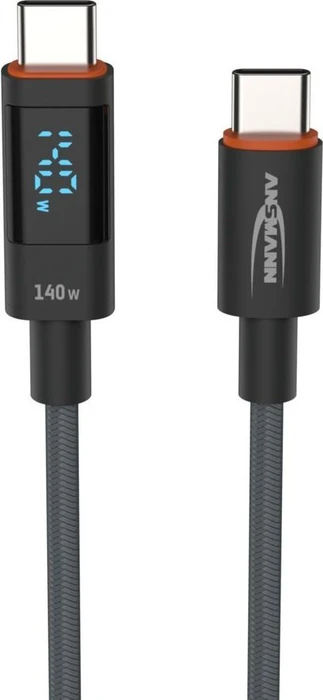 Ansmann USB-C Kabel, USB 2.0, 480Mb/s, 140W PD 3.1, USB-C Stecker auf USB-C Stecker, schwarz, 2m