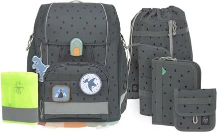 Lässig Boxy Unique speckles anthracite Schultaschen-Set, 7-tlg.