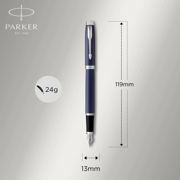Parker IM matte blue lacquer/chrome trim, rechte Hand, mittel, Geschenkbox