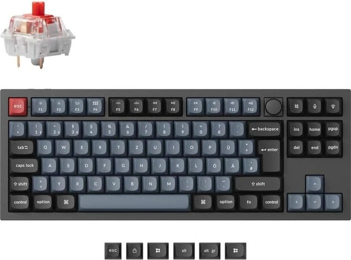 Keychron Q3 Pro, schwarz/blaugrau, LEDs RGB, hot-swap, Keychron K Pro RED, USB/Bluetooth, DE