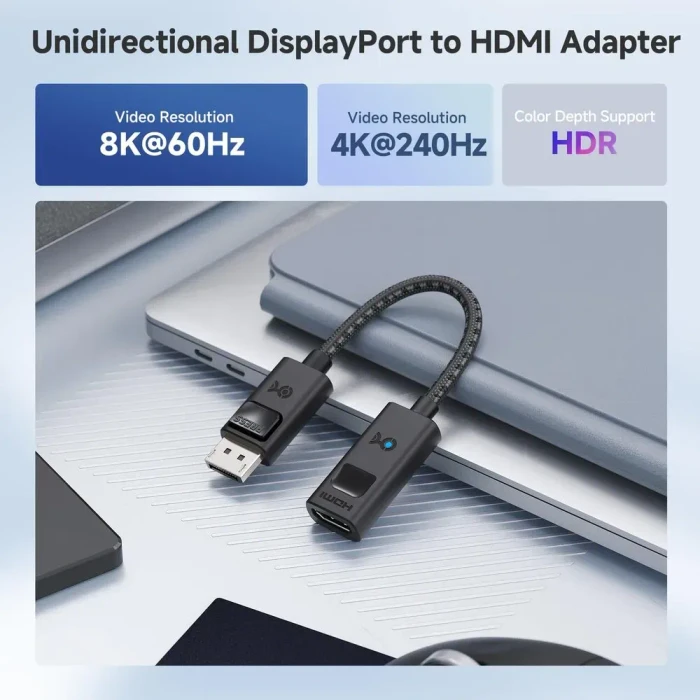 Cable Matters Displayport 1.4 [Stecker] auf HDMI 2.1 [Buchse] 8K 60Hz Adapterkabel schwarz