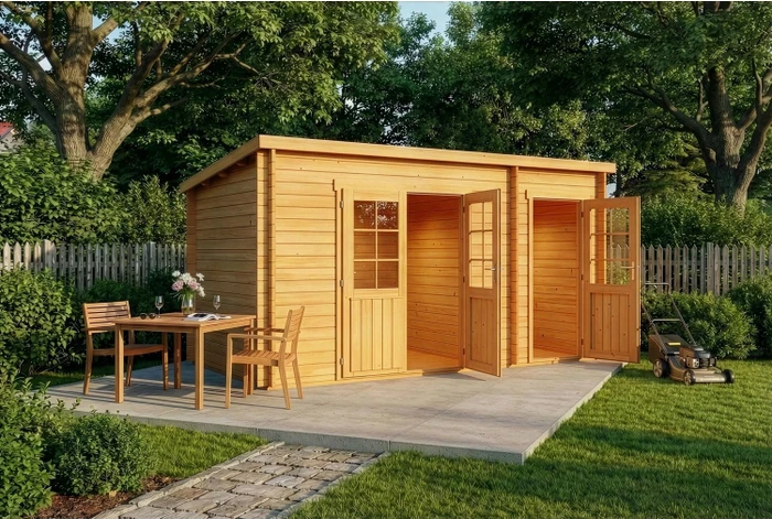 Alpholz Gartenhaus Maria inkl. Anbau 450x279cm braun