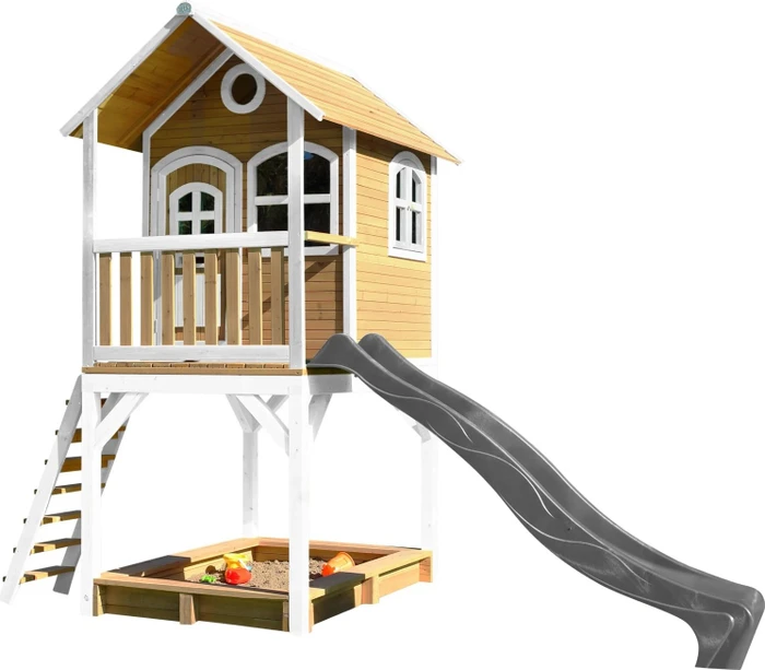 Axi Spielhaus Sarah braun/weiß mit Rutsche grau