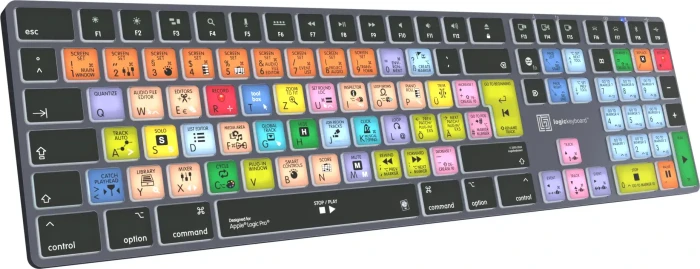 LogicKeyboard Titan Wireless Apple Logic Pro X Mac, Titanium Gray, LEDs weiß, USB/Bluetooth, DE