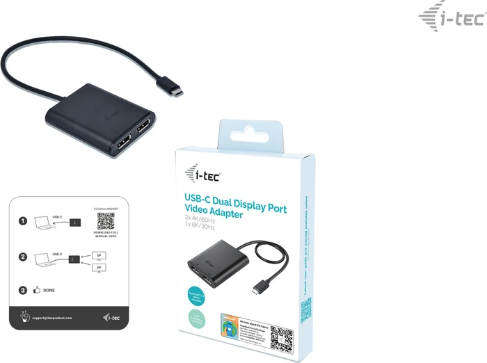 i-tec USB-C Dual 4K/60Hz (single 8K/30Hz) DP Video Adapter, USB-C 3.0 [Stecker]