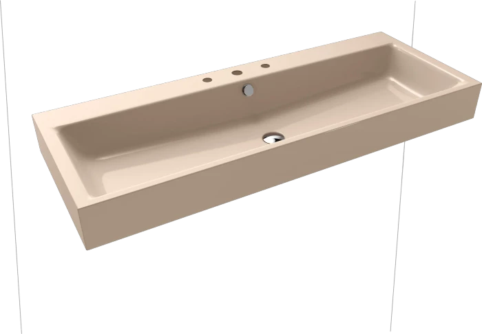 Kaldewei Puro Wand-Doppelwaschtisch 120x46cm mit Überlauf, 1x3 Hahnlochbohrung, Perl-Effekt, bahamabeige