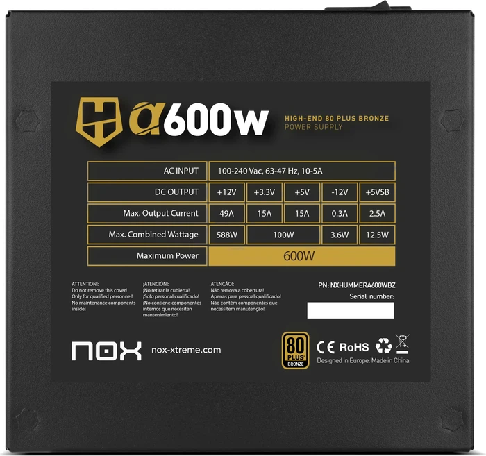 Nox Xtreme Alpha Bronze Edition 600W, ATX 2.31