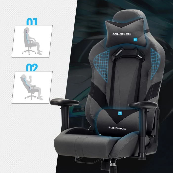 Songmics Gamingstuhl, grau/schwarz