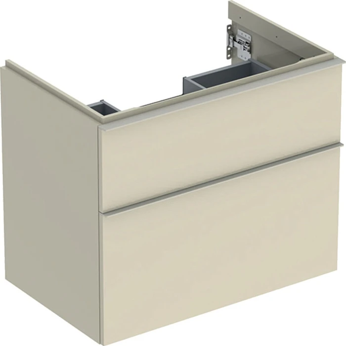 Geberit iCon Unterschrank für Handwaschbecken mit 2 Schubladen 74cm, Korpus und Front: sand-grau/lackiert hochglänzend, Griff: sand-grau/pulverbeschichtet matt