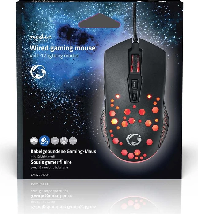 Nedis Wired Gaming Mouse with 12 lighting modes, schwarz, USB