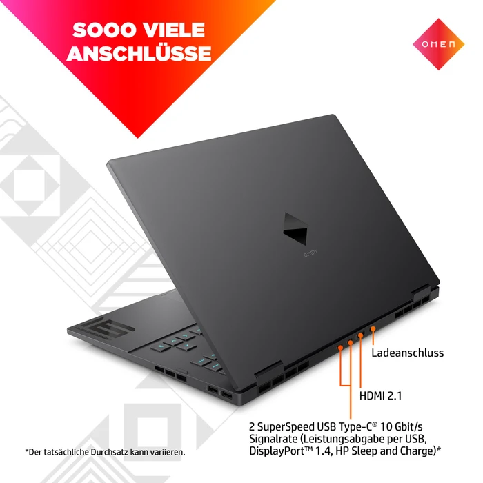 HP OMEN by HP Laptop 16-n0903ng, Mica Silver, Ryzen 7 6800H, 16GB RAM, 1TB SSD, GeForce RTX 3070 Ti, DE