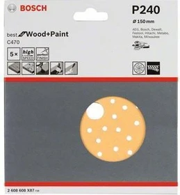 Bosch Professional C470 Best for Wood and Paint Schleifblatt K240, 150mm, 5 Stück