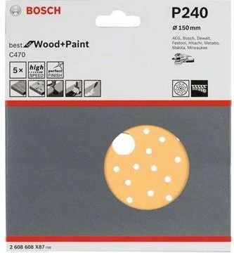 Bosch Professional C470 Best for Wood and Paint Schleifblatt K240, 150mm, 5 Stück