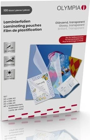 Olympia Laminierfolien Starter Set in 4 Größen, 2x 80µm, 100 Stück