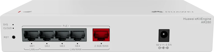 Huawei eKit SME Network eKitEngine AR280, 5x RJ-45, 41W PoE+ Desktop Gigabit Router, 5x RJ-45, 41W PoE+
