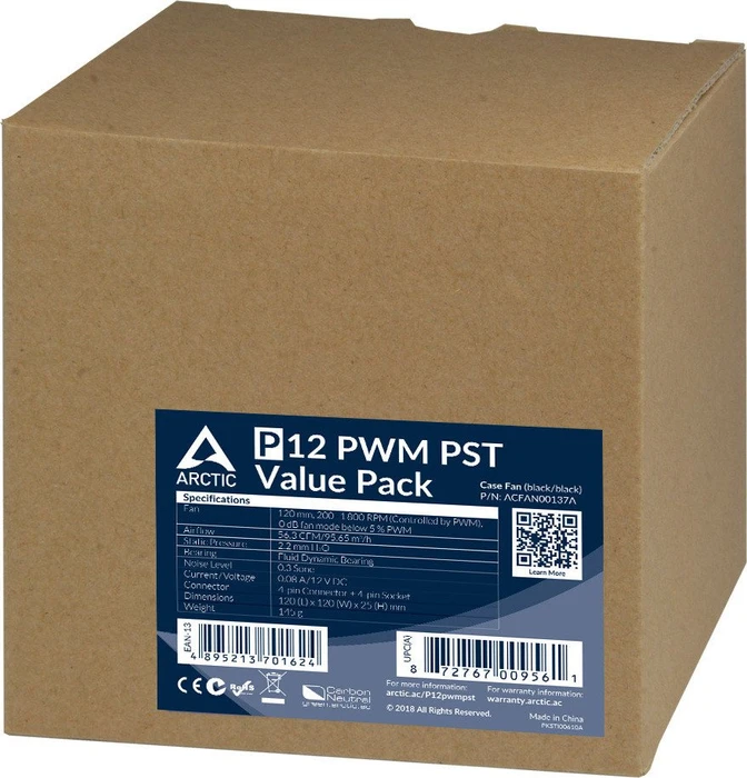 ARCTIC P12 PWM PST schwarz, 120mm, 5er-Pack