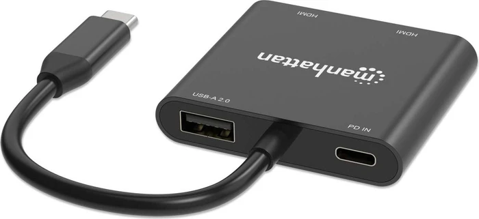 Manhattan USB-C auf 2x HDMI Adapter mit USB PD, USB-C 3.0 [Stecker]
