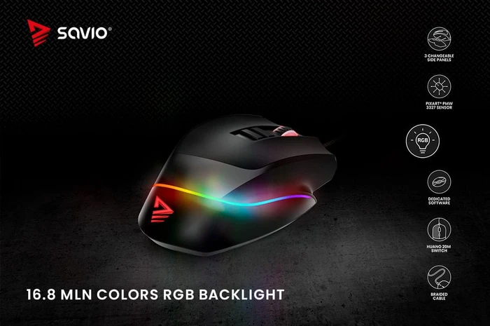 Savio Valiant RGB Gaming Mouse schwarz, USB
