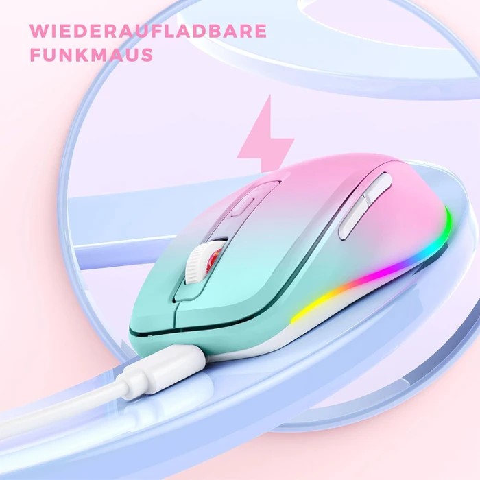 Seenda Rechargeable Wireless RGB Mouse mit Jiggler-Funktion, türkis/rosa, USB