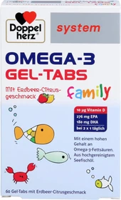 Doppelherz system Omega 3 Gel-Tabs Family Weichkapseln Erdbeer-Citrus-Geschmack, 60 Stück