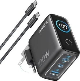 Anker Charger (100W, 3 Ports, Smart Display) space black