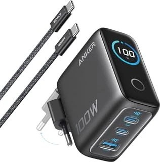 Anker Charger (100W, 3 Ports, Smart Display) space black