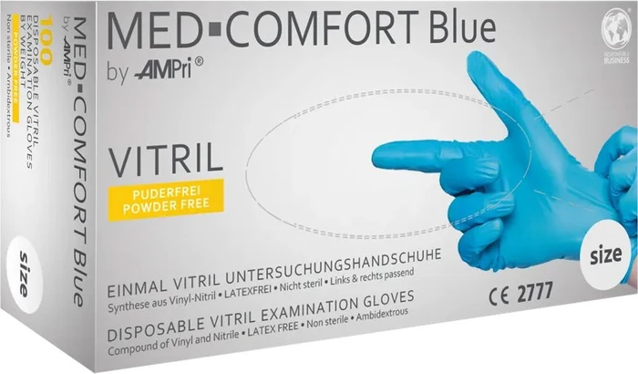 Ampri Med Comfort Blue Vitril Classic Einweghandschuhe L, 100 Stück (01251-L)