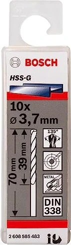 Bosch Professional HSS-G Spiralbohrer, 3.7x39x70mm, 10 Stück